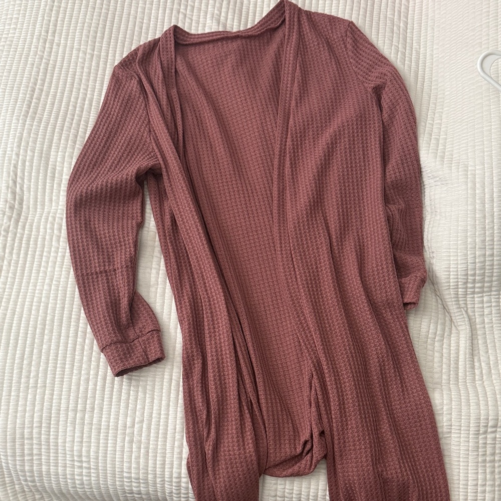 Rust Waffle Knit Cardigan